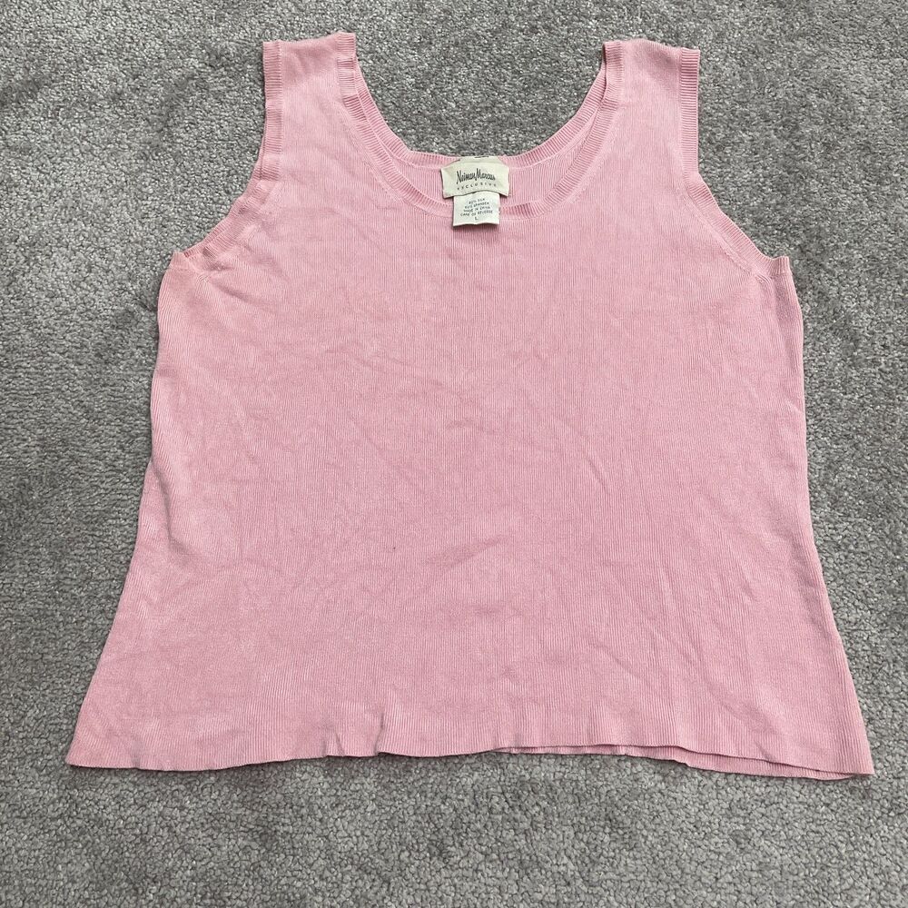 Neiman Marcus Vintage Knitted Basic Tank Top Womens Large Pink Silk Blend Scoop